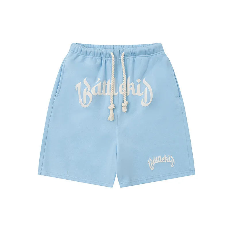 Retro loose fit cotton blend shorts in grey on a mannequin
