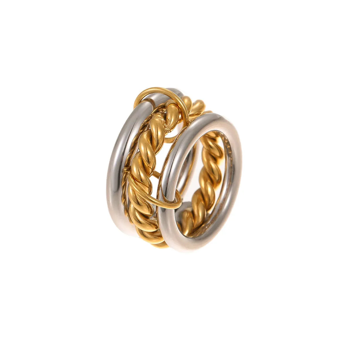 Stacked stainless steel rings with 18K gold plating in three colour options for women's hand jewellery