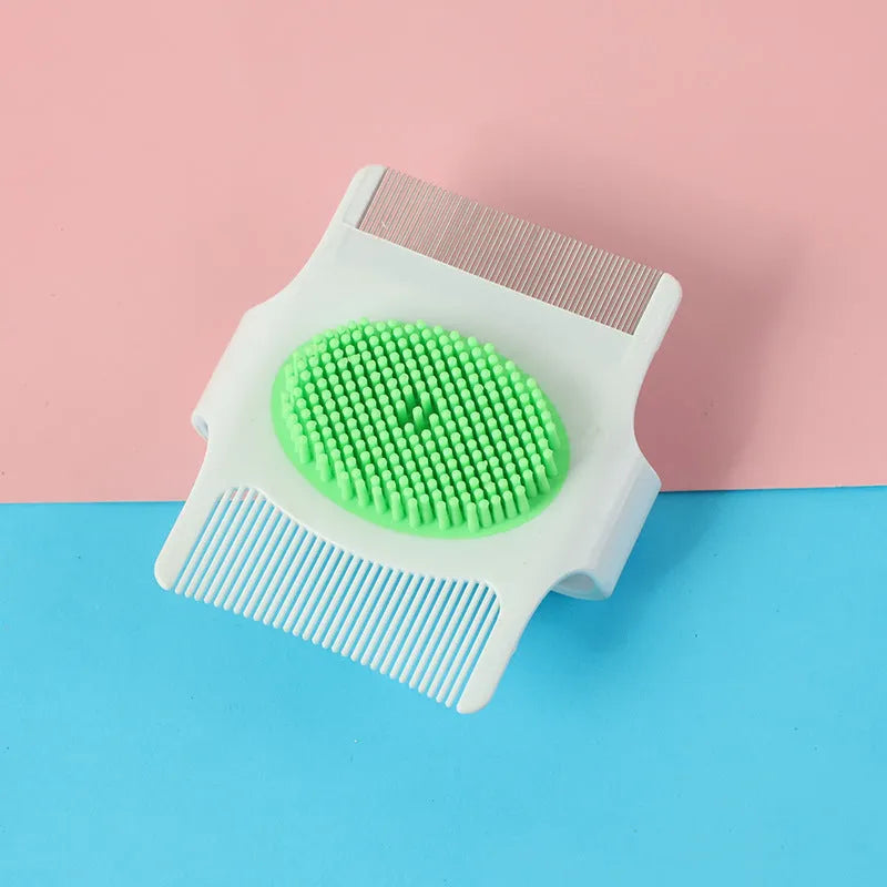 Multifunctional pet grooming comb with floating hair removal and massage functions in blue or green colour