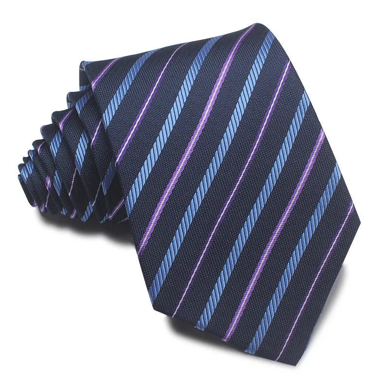 8cm wide striped polyester jacquard tie in business colours