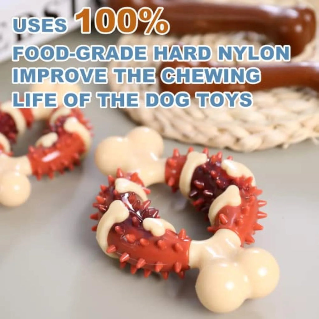 Natural rubber bone-shaped dog teeth grinding toy for dental health and anxiety relief in two sizes