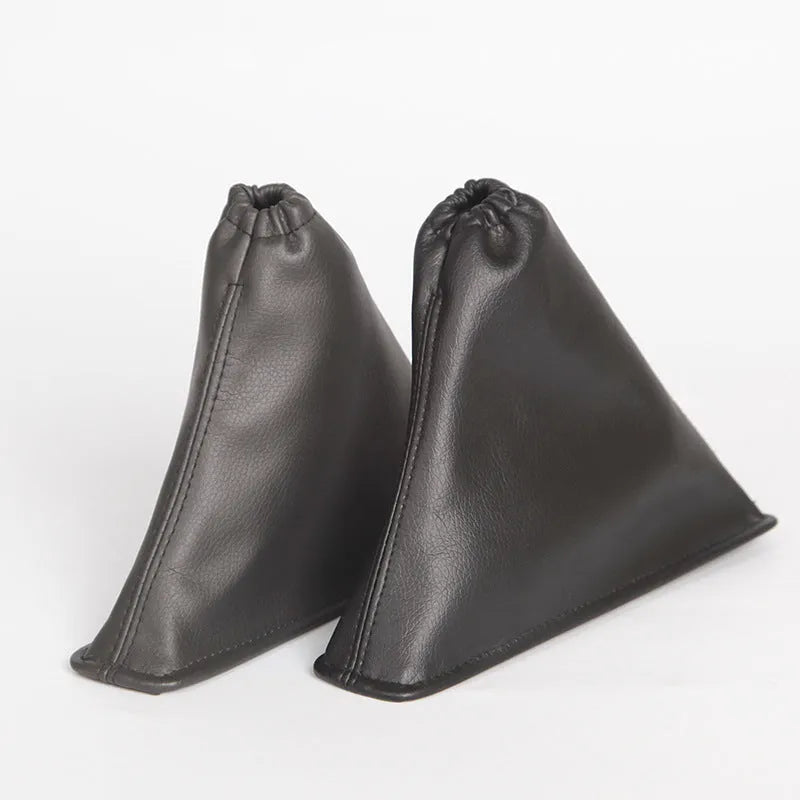 Black leather dust cover for a Toyota Corolla gear shift lever, showing dimensions.