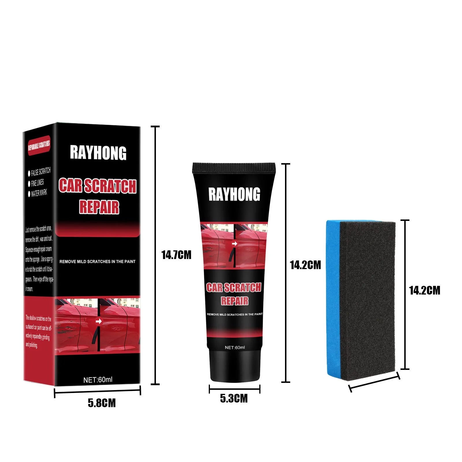 60ml car scratch repair wax pot with applicator tool for paint touch-up.