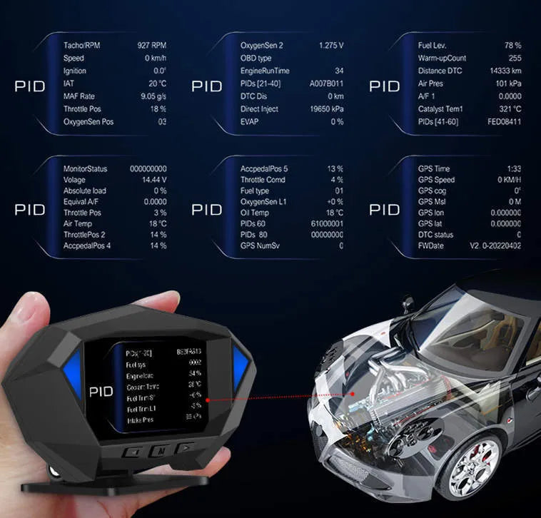 Black vehicle HUD head-up display unit with LCD screen and OBD cable for dashboard installation