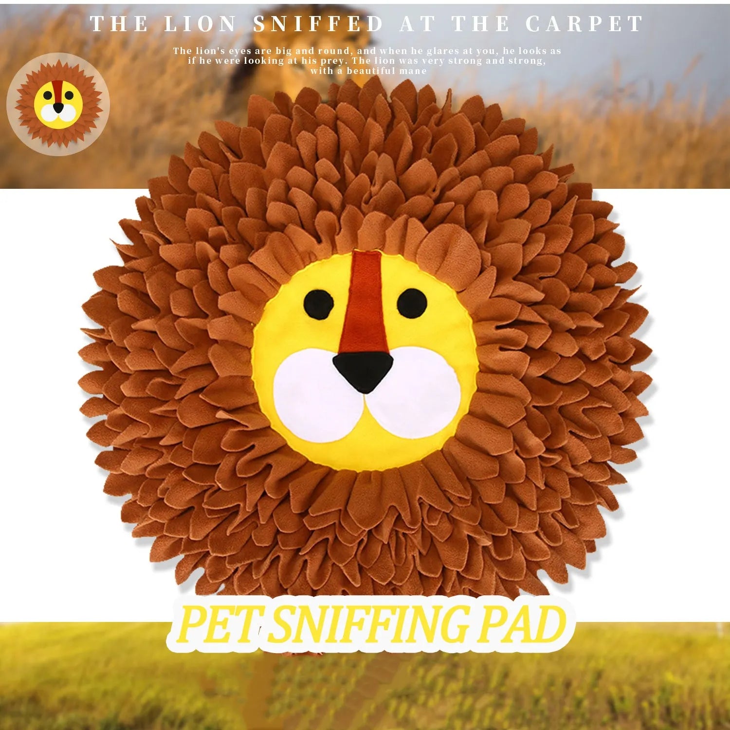 Brown lion pattern Yizhiwen snuffle mat for dogs and cats, measuring 33cm long.