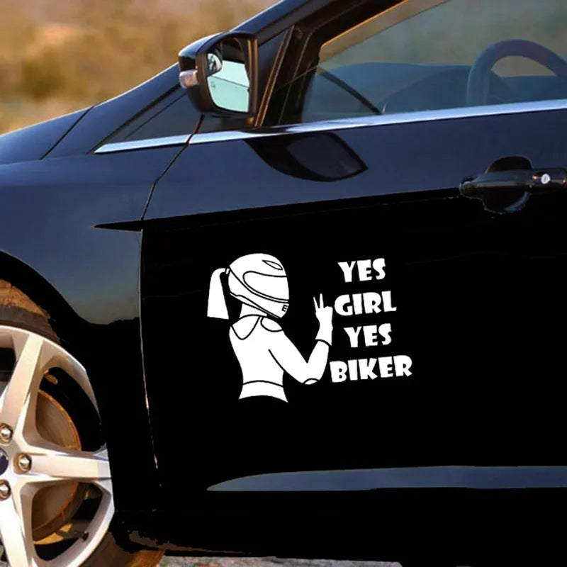 Girl rider character waterproof car sticker measuring 16cm by 15cm