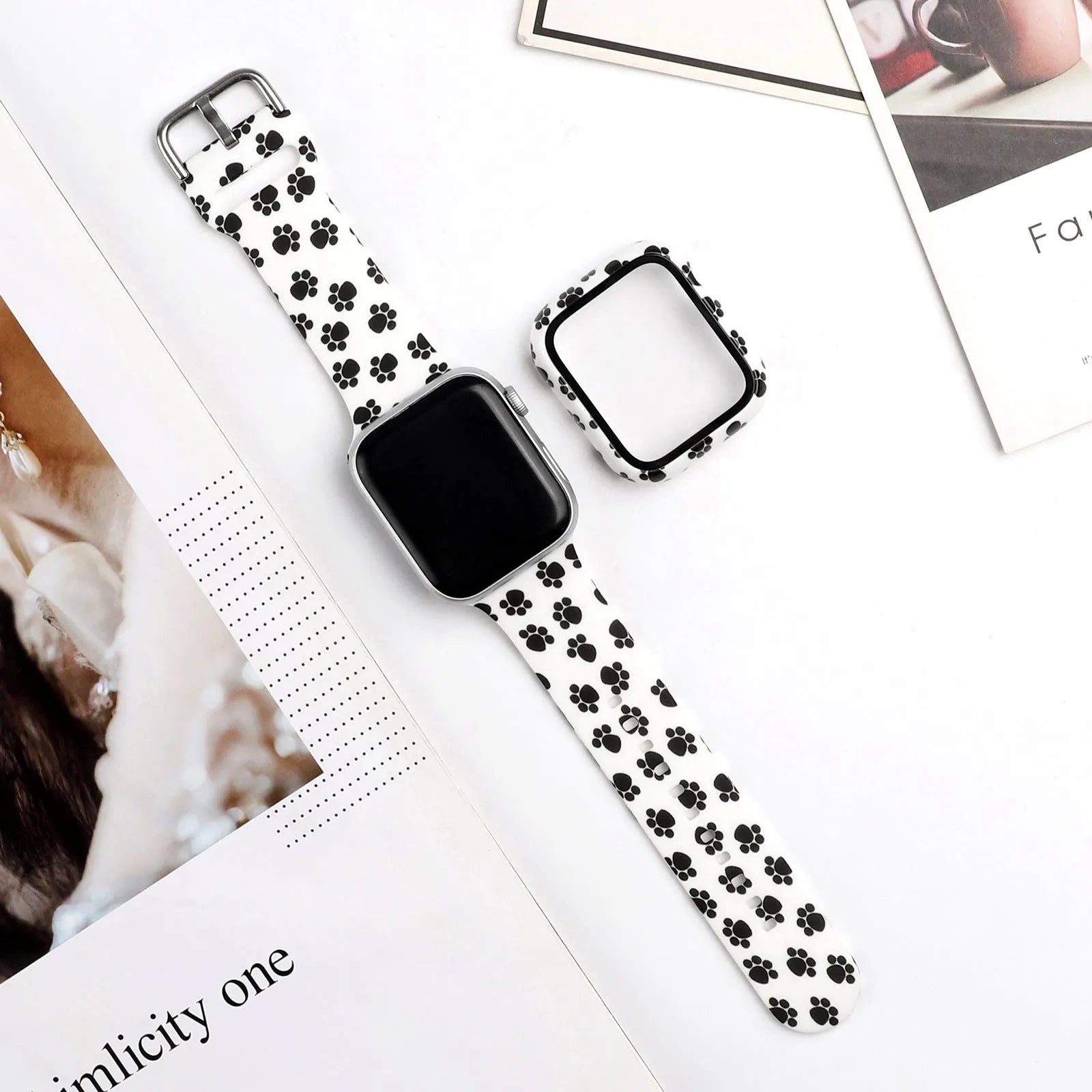 Printed silicone replacement strap for Apple Watch in various styles and sizes