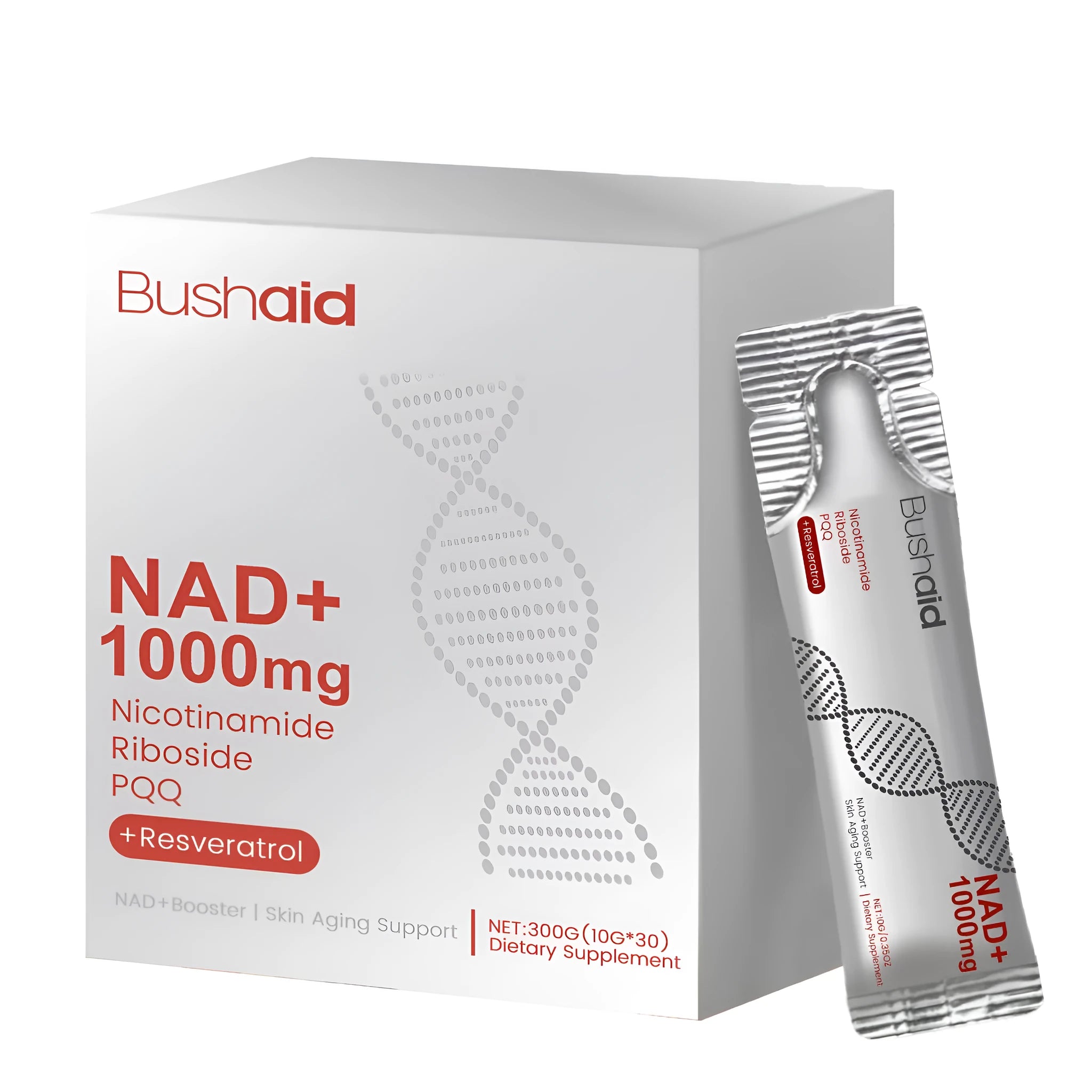 Anti aging drink bottle with nicotinamide ribose dimalate and PQQ 300g label