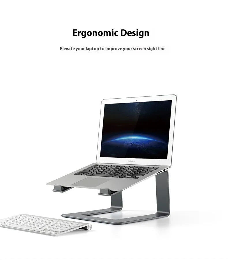Black aluminium alloy laptop stand folded on desk next to silver version