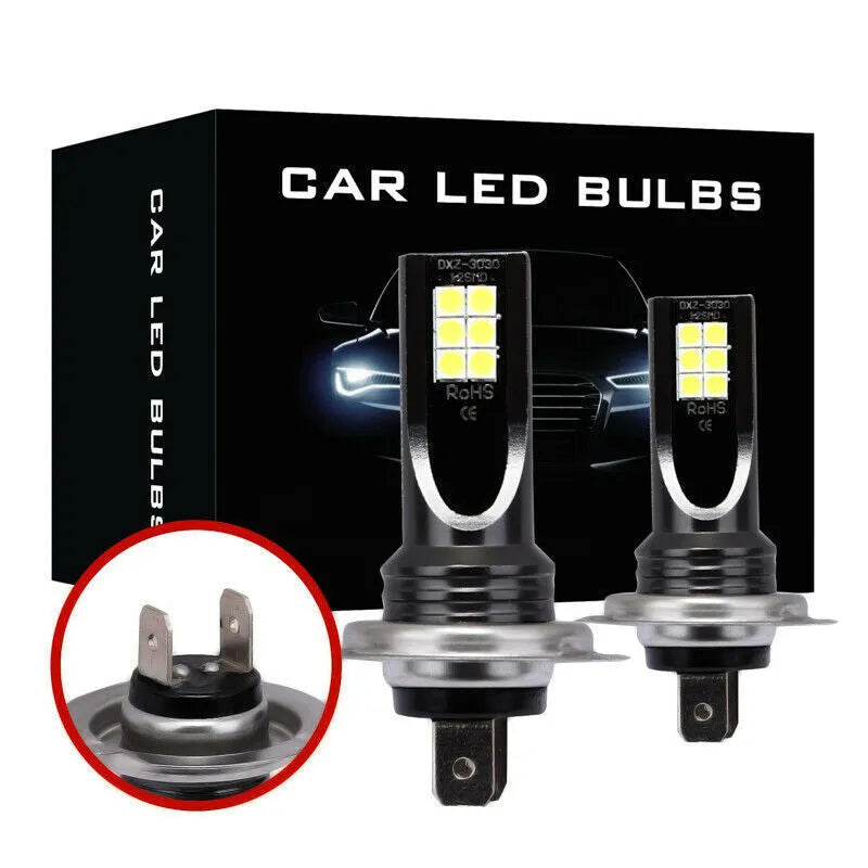 Single H7 LED fog light bulb with white housing and 12 visible SMD LEDs, packaged in an electrostatic bag.