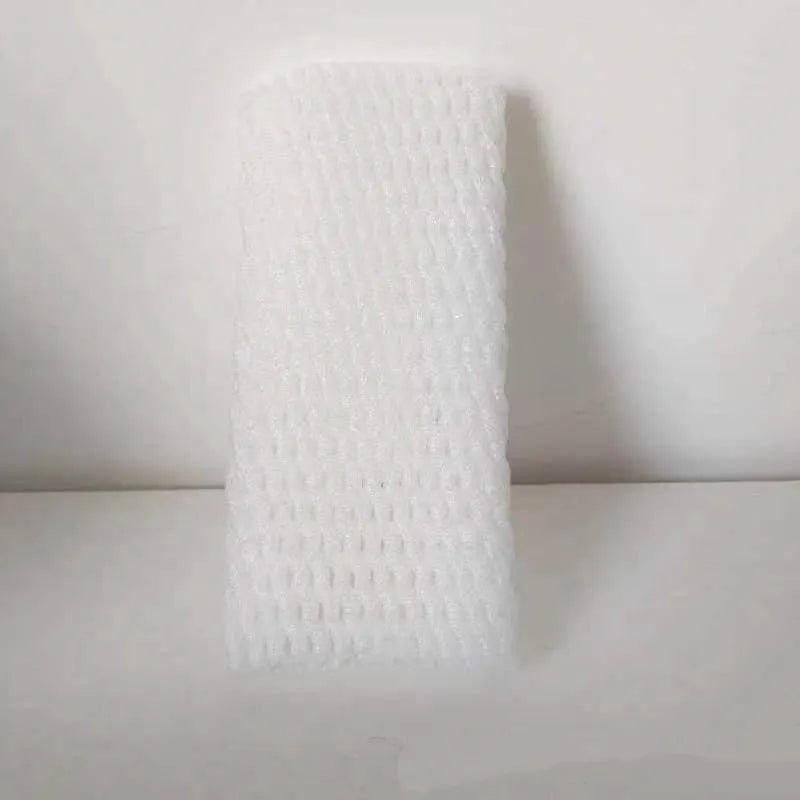 White foam protective net case for fruits showing mesh texture and size options