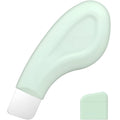 Stainless steel blackhead scraper tool with a non-slip handle for facial pore cleaning.