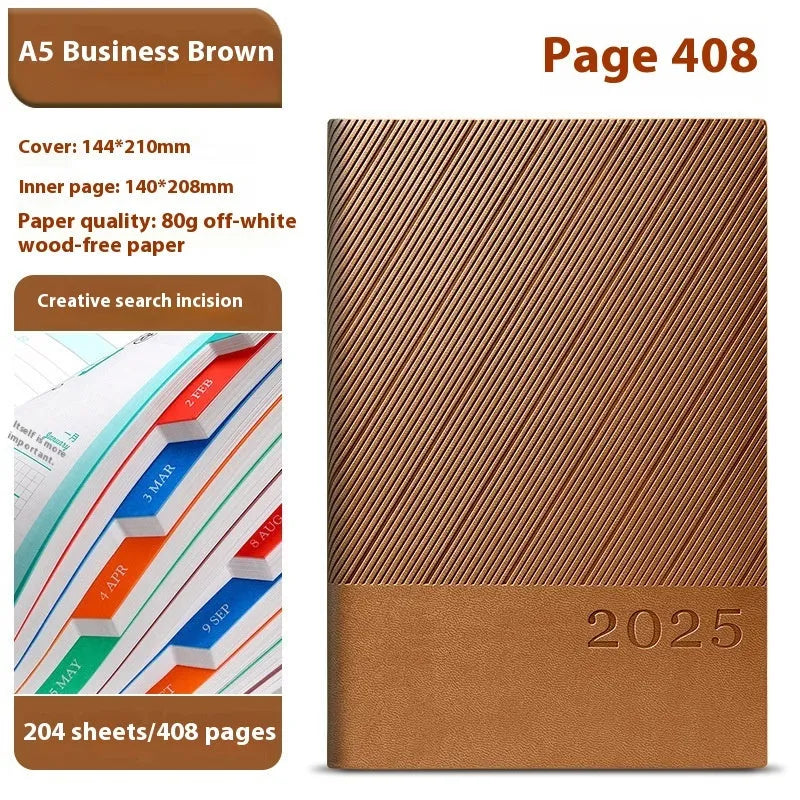 A5 thick notepad with 408 pages and striped PU leather cover in multiple colour options