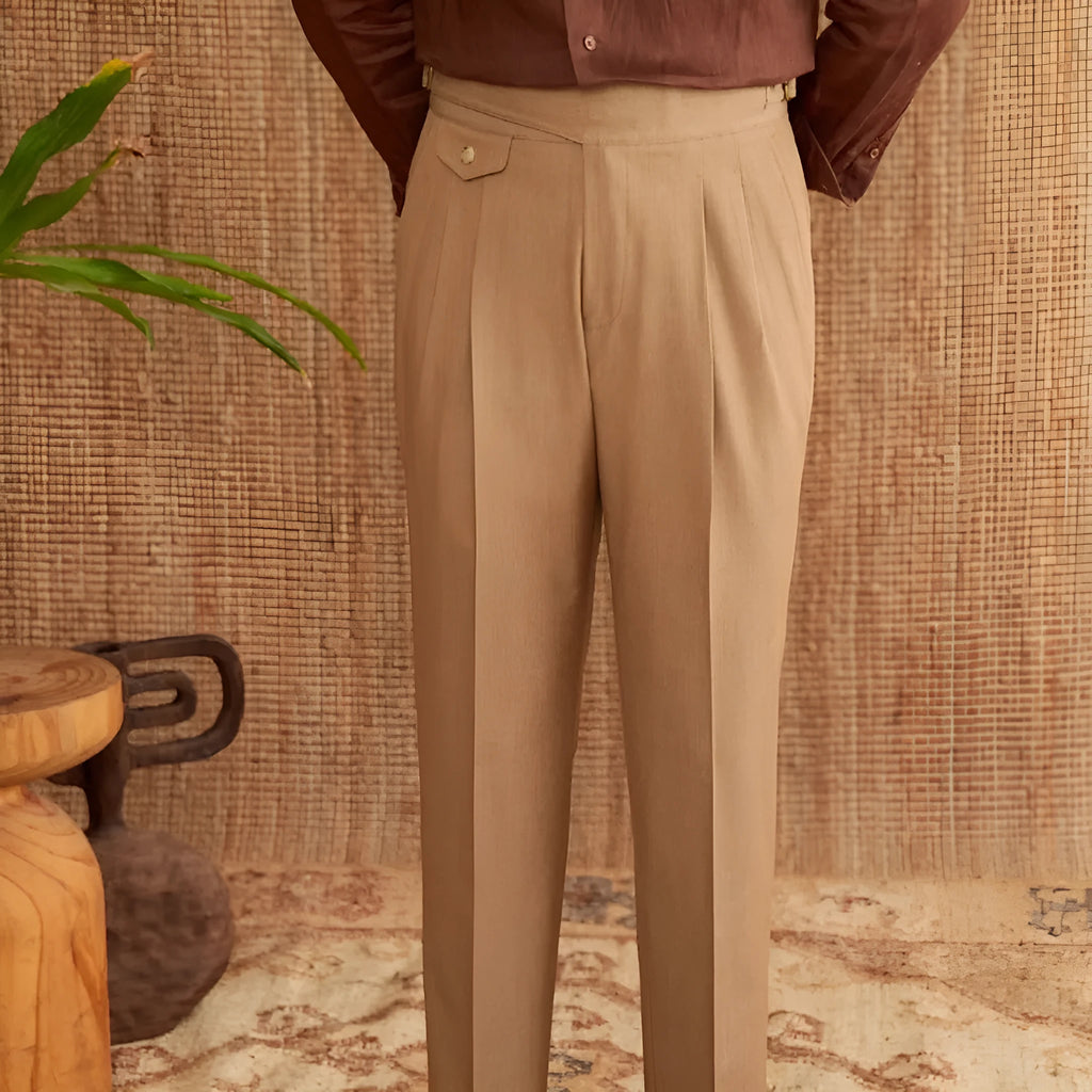 Men's slim-fit straight-leg business trousers in polyester fabric