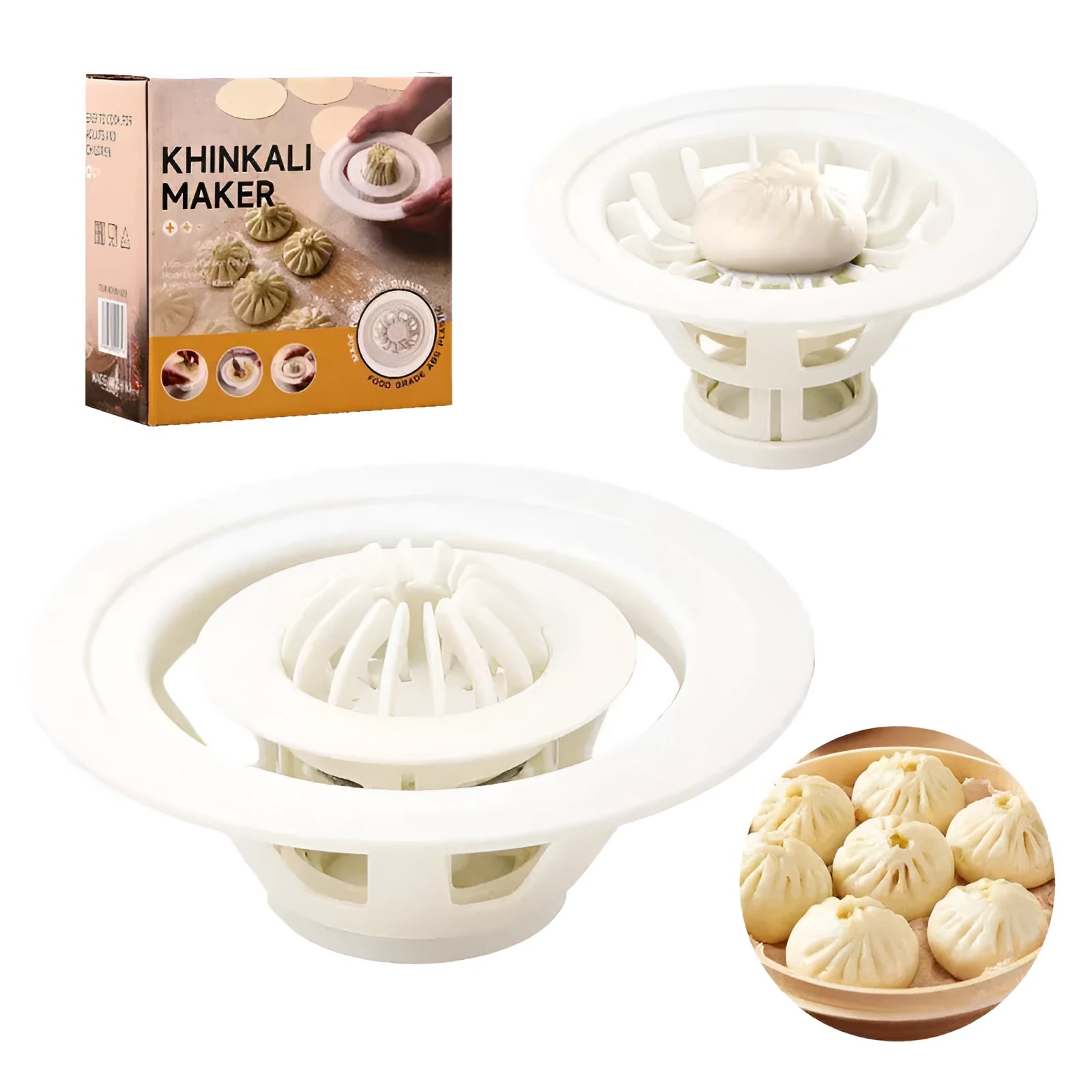 Four black steamed bun moulds for shaping baozi and dumplings