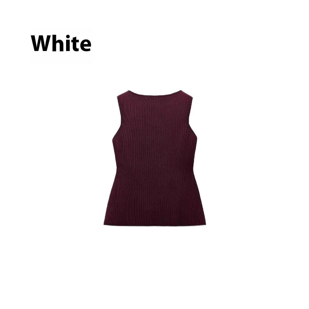 Women's slim fit gold button cardigan vest in viscose fibre, available dark red or white