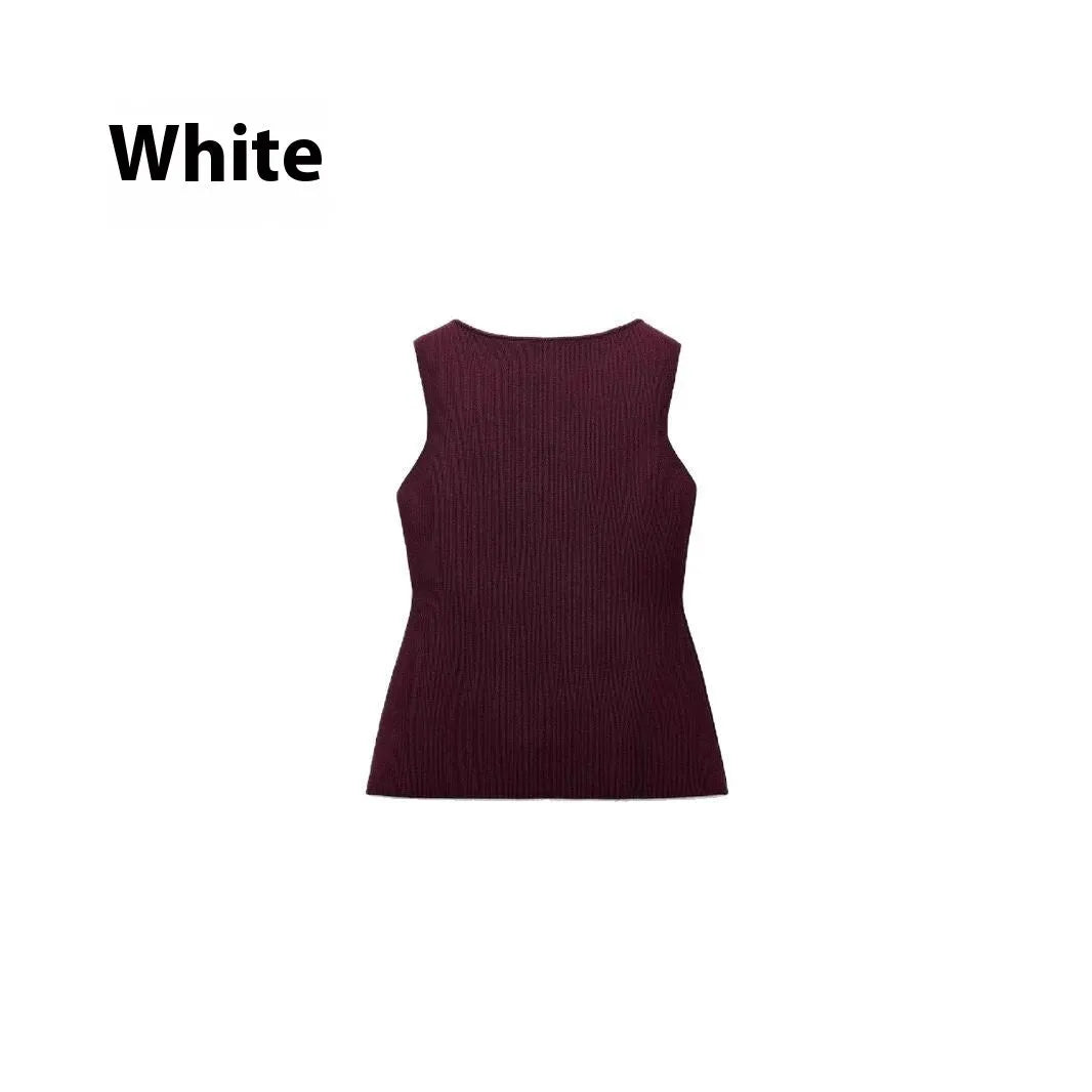 Women's slim fit gold button cardigan vest in viscose fibre, available dark red or white