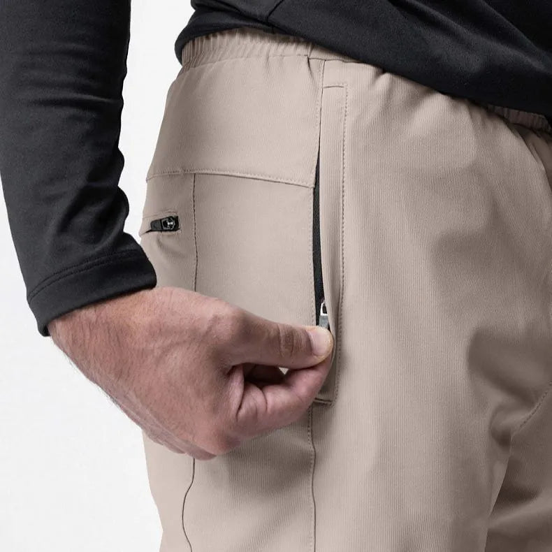 Men's ankle-tied loose casual fitness trousers in quick-drying polyester blend fabric