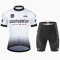 Unisex short sleeve cycling jersey in quick-dry polyester fabric on a road bike
