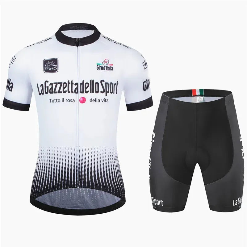 Unisex short sleeve cycling jersey in quick-dry polyester fabric on a road bike