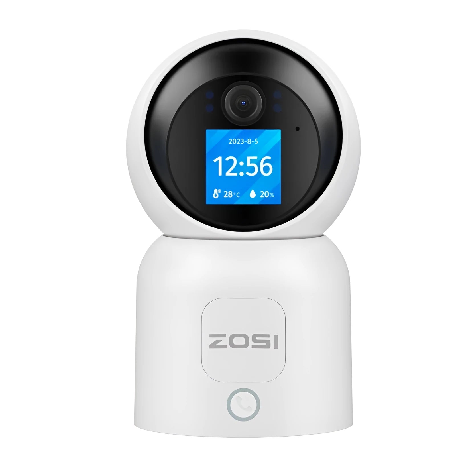 Zhou Shi wireless indoor security camera with large screen and plastic shell on a screw-fixed bracket.