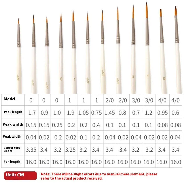 Fluoresent Marker 12-piece artist paintbrush set in Pearl White with solid wood pen holder.