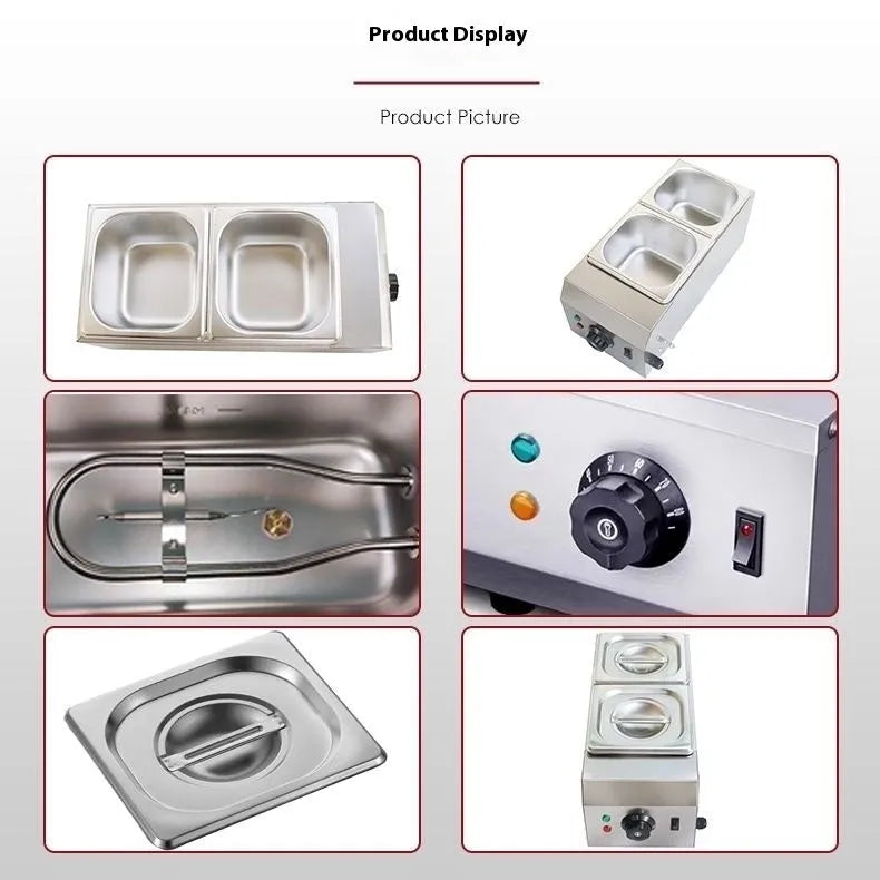 Commercial electric chocolate melting machine with digital temperature display and water insulation heating system.