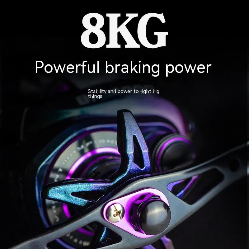 BM2000 fishing reel with colourful finish and water drop shape, showing left-hand and right-hand model options.