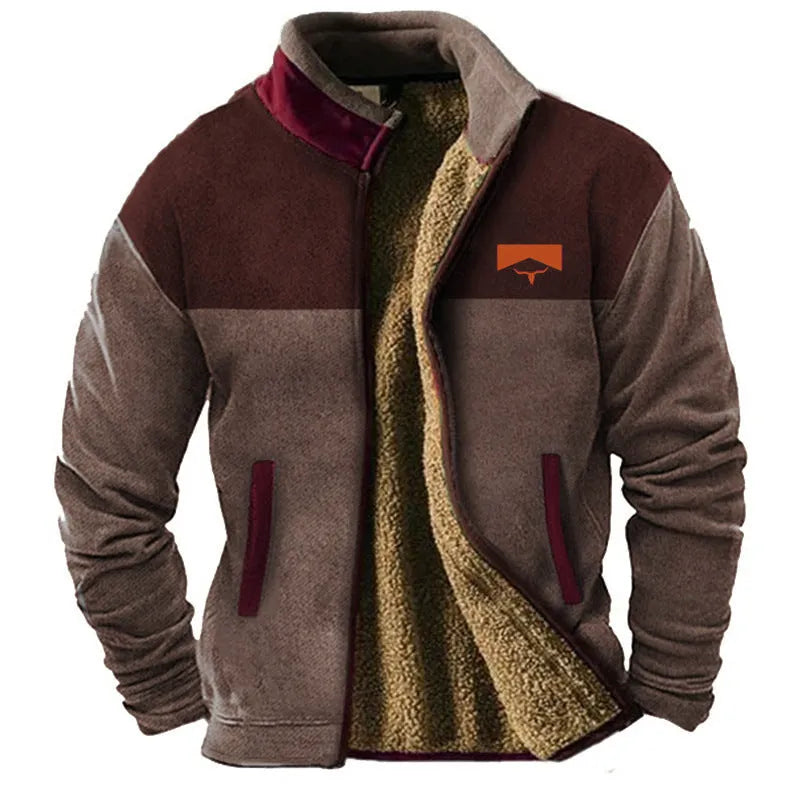 Men's green polyester padded coat on a hanger, regular length