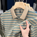 Men's striped casual short sleeve t-shirt in mosaic pattern available in red, blue, or green colours