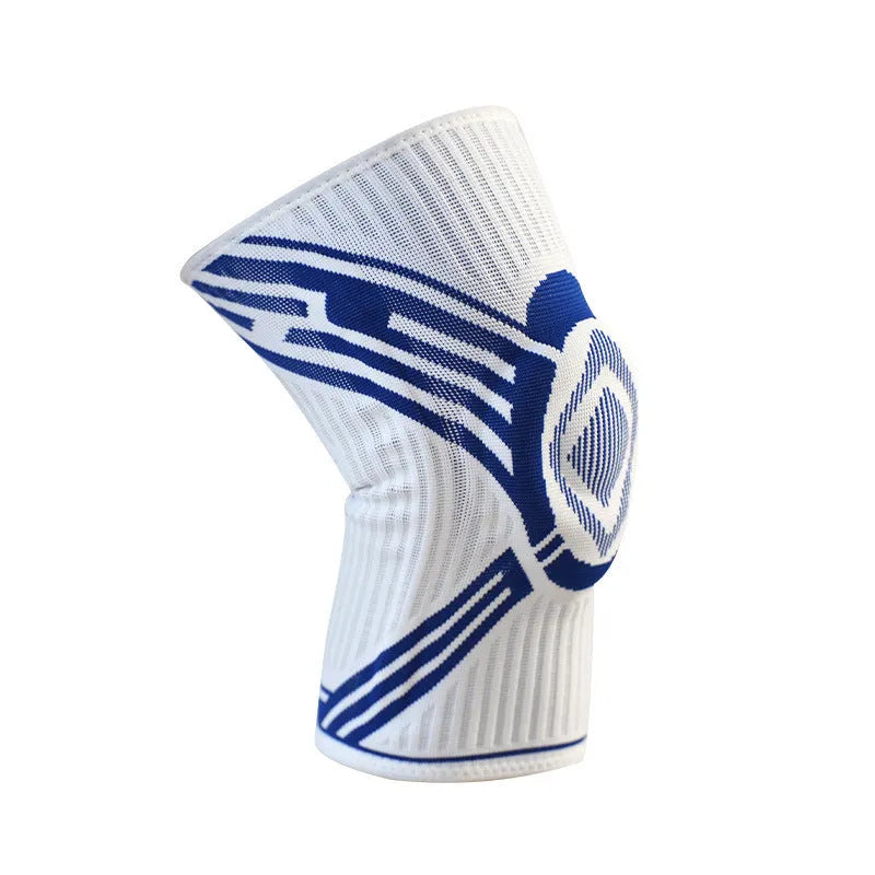 Adult knee pads in blue, made from breathable cotton with high elasticity, for sports use.