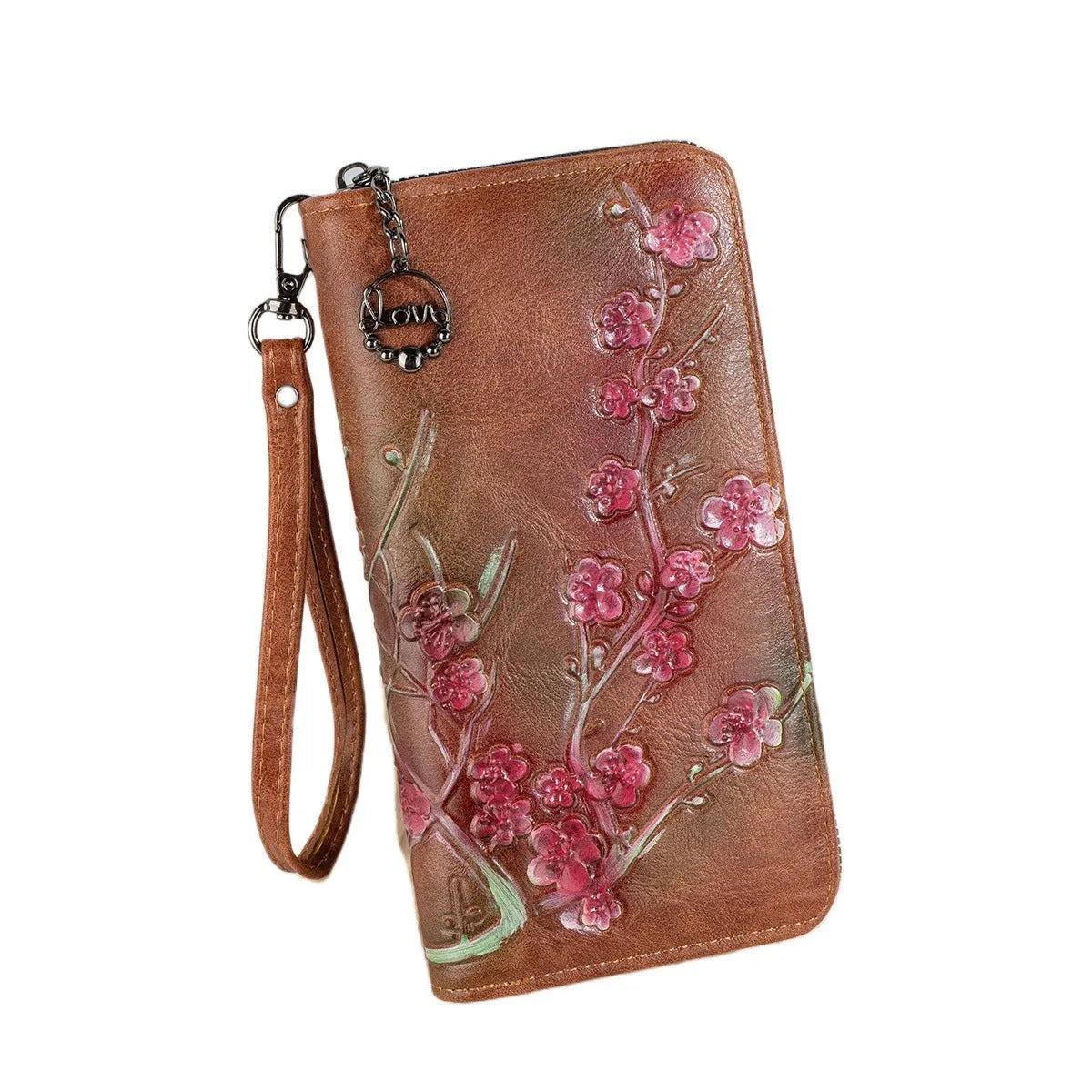Embossed hand-painted Chinese style floral handbag with zipper closure in retro design