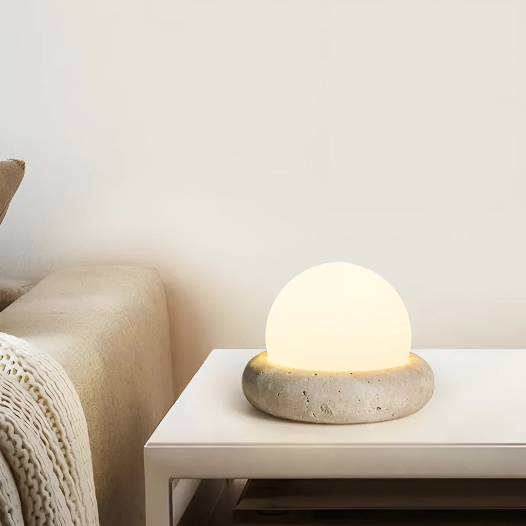Circular bedside night lamp with remote control and yellow cave stone light