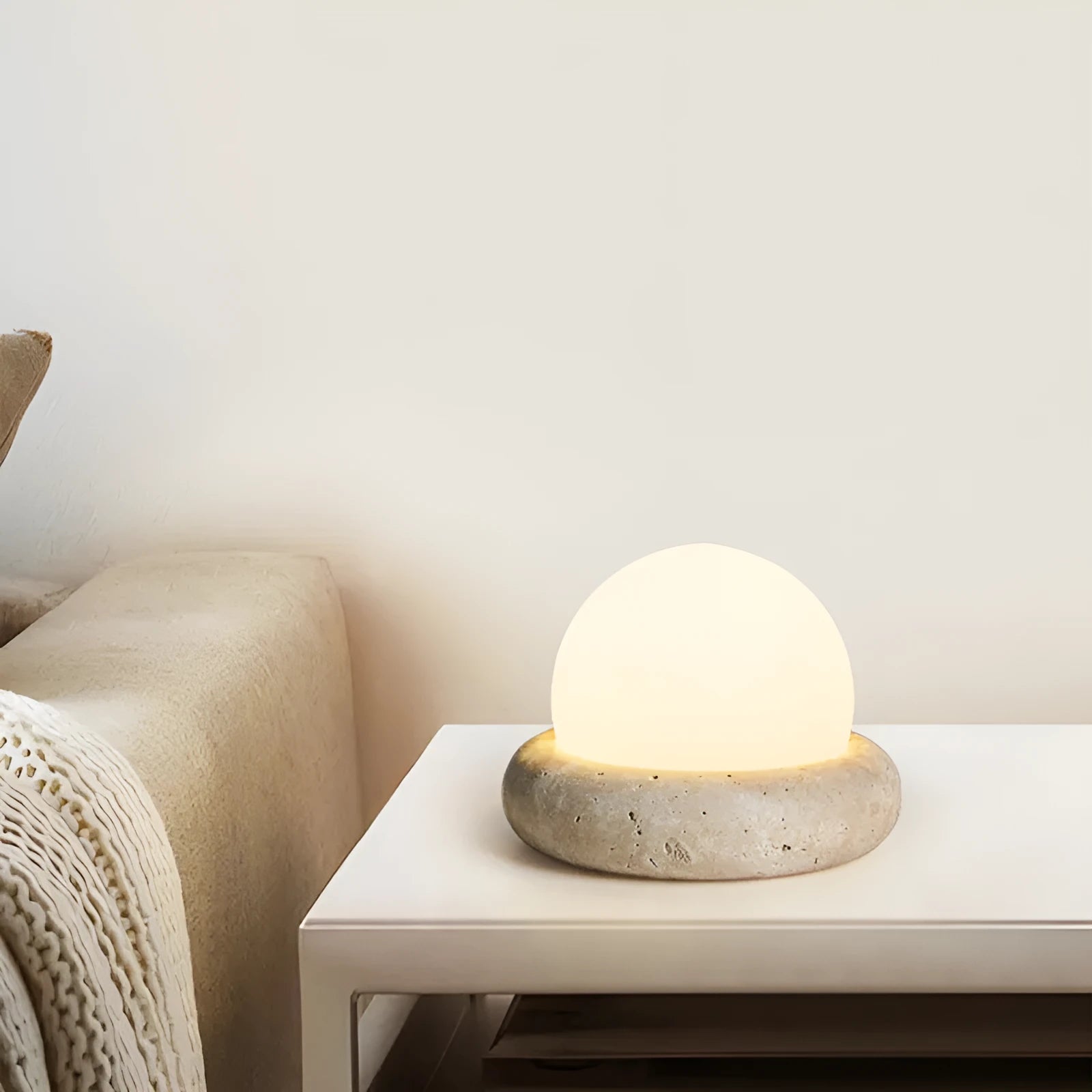 Circular bedside night lamp with remote control and yellow cave stone light