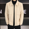 Men's khaki cotton blend polo collar jacket with side seam pockets