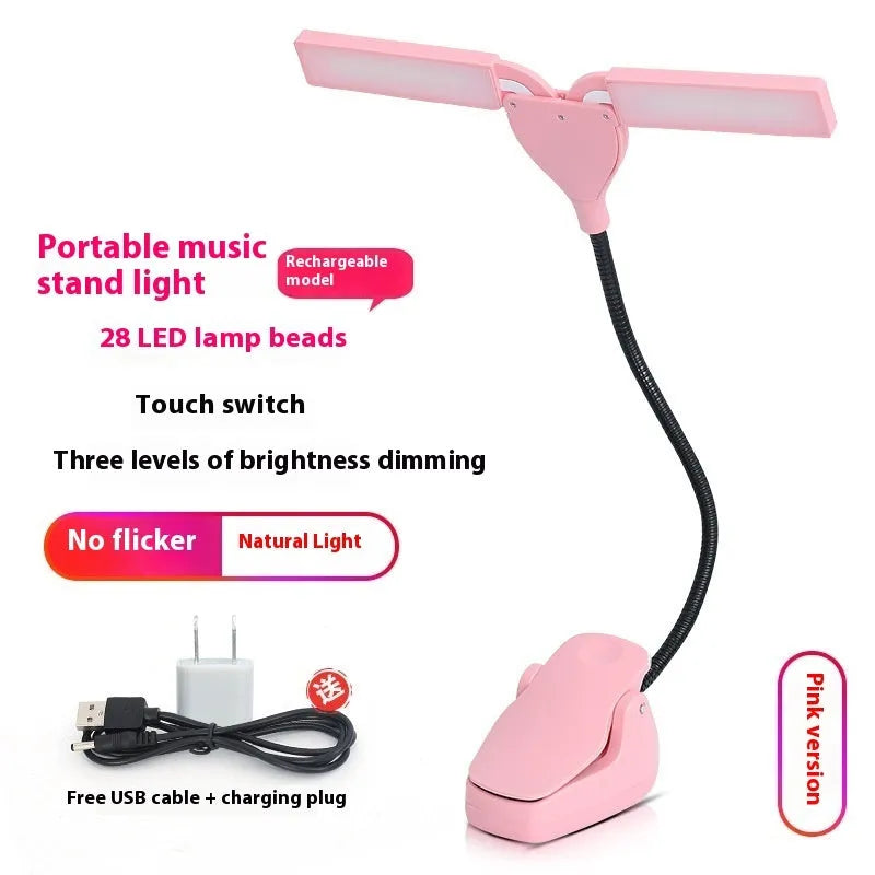 Black rechargeable music stand lamp with 28 soft LED lights for sheet music