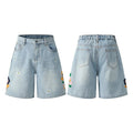 Retro workwear shorts in washed cotton with half elastic waistband shown in grey, green, camouflage, and blue colours