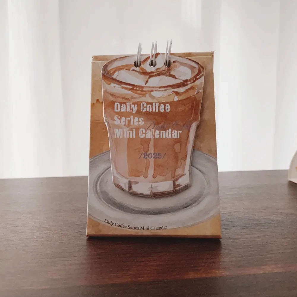 Mini paper desk calendar for 2025 with coffee theme and simple modern design