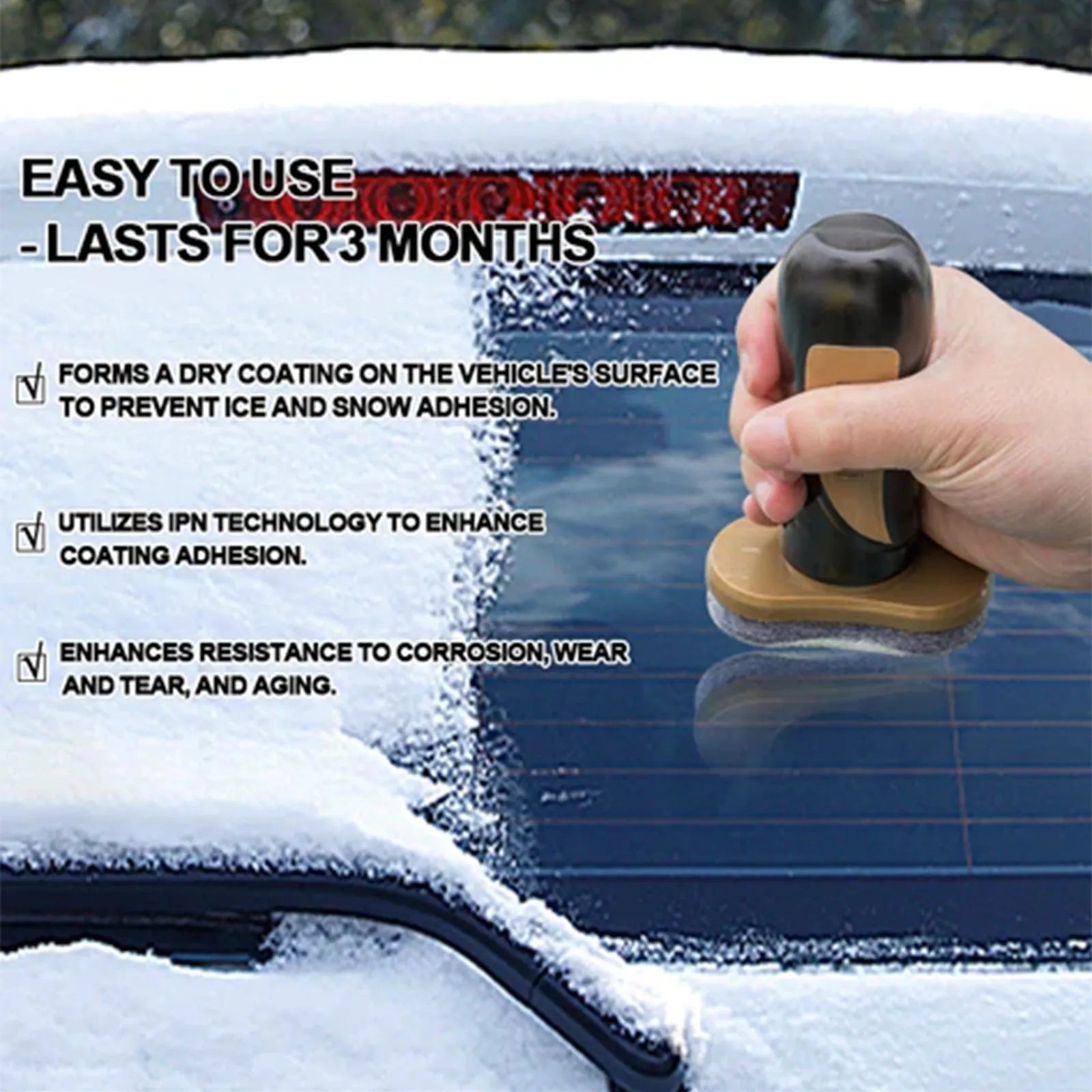 Car snow brush with hydrophobic nano coating and compact PE plastic handle