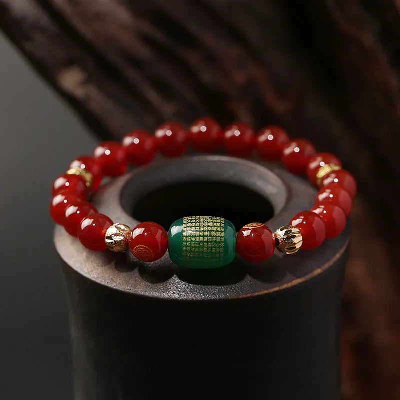 Red agate Guanyin bracelet with edge rosary design in new Chinese style