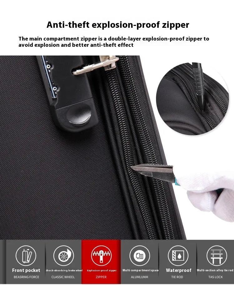 18-inch black Oxford cloth business travel suitcase with universal wheels and retractable handle