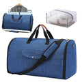 Oxford cloth folding duffel bag in dark blue with 36-55L capacity for travel and workouts