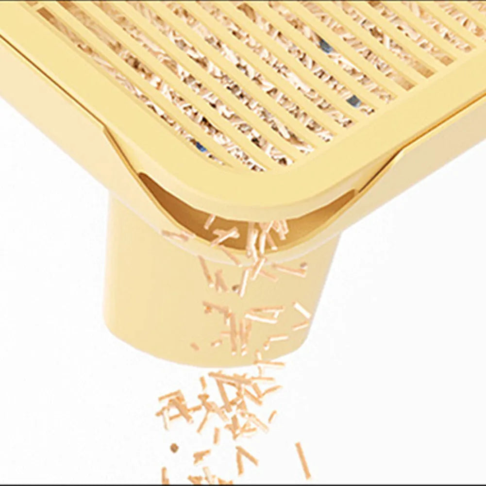 Plastic cat litter mat in milk yellow colour with anti-slip silicone pads on feet