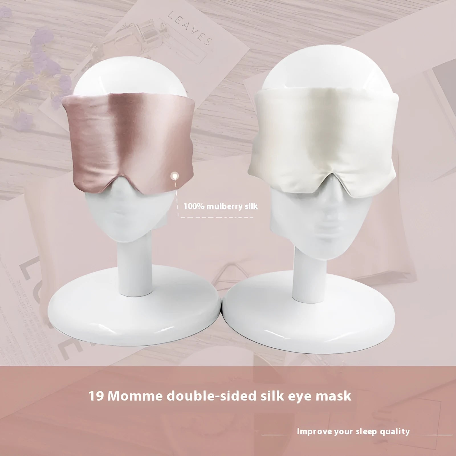 Mulberry silk sleep eye mask in multiple colour options including black, champagne gold, and navy blue