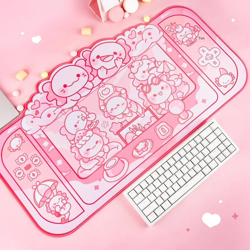 Hexagonal dragon crane machine anime cartoon design on large grey cloth mouse pad with wrist support