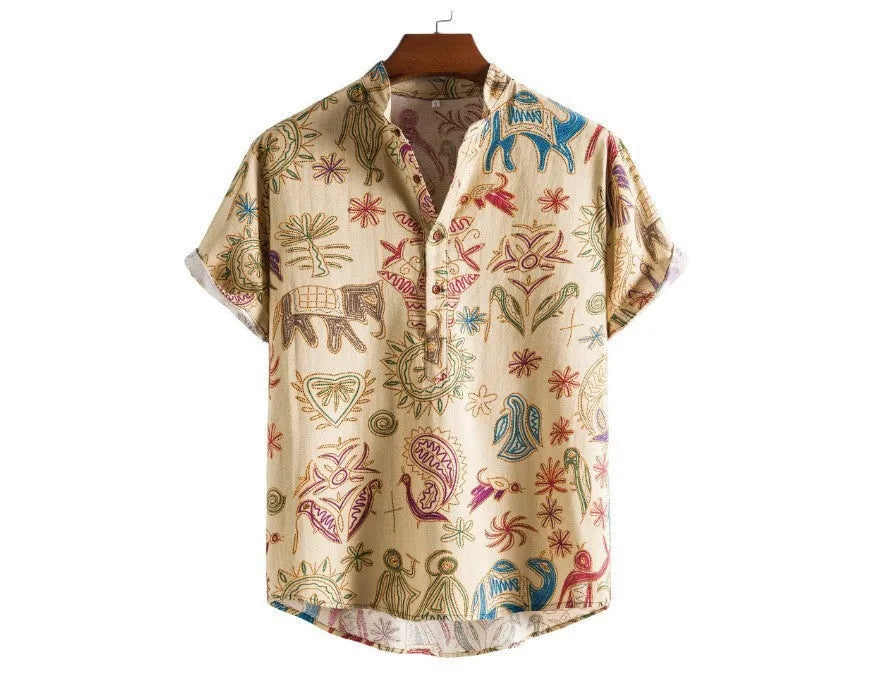 Men's loose fit plus size cardigan shirt with 3D digital colour print pattern