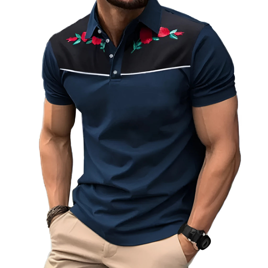Men's short sleeve polo shirt in mesh fabric with zipper decoration