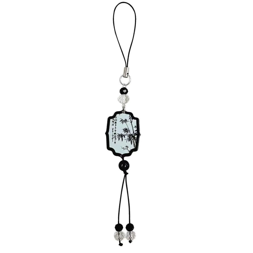 Guofeng style bead pendant keychain with plant and flower patterns in baked varnish finish