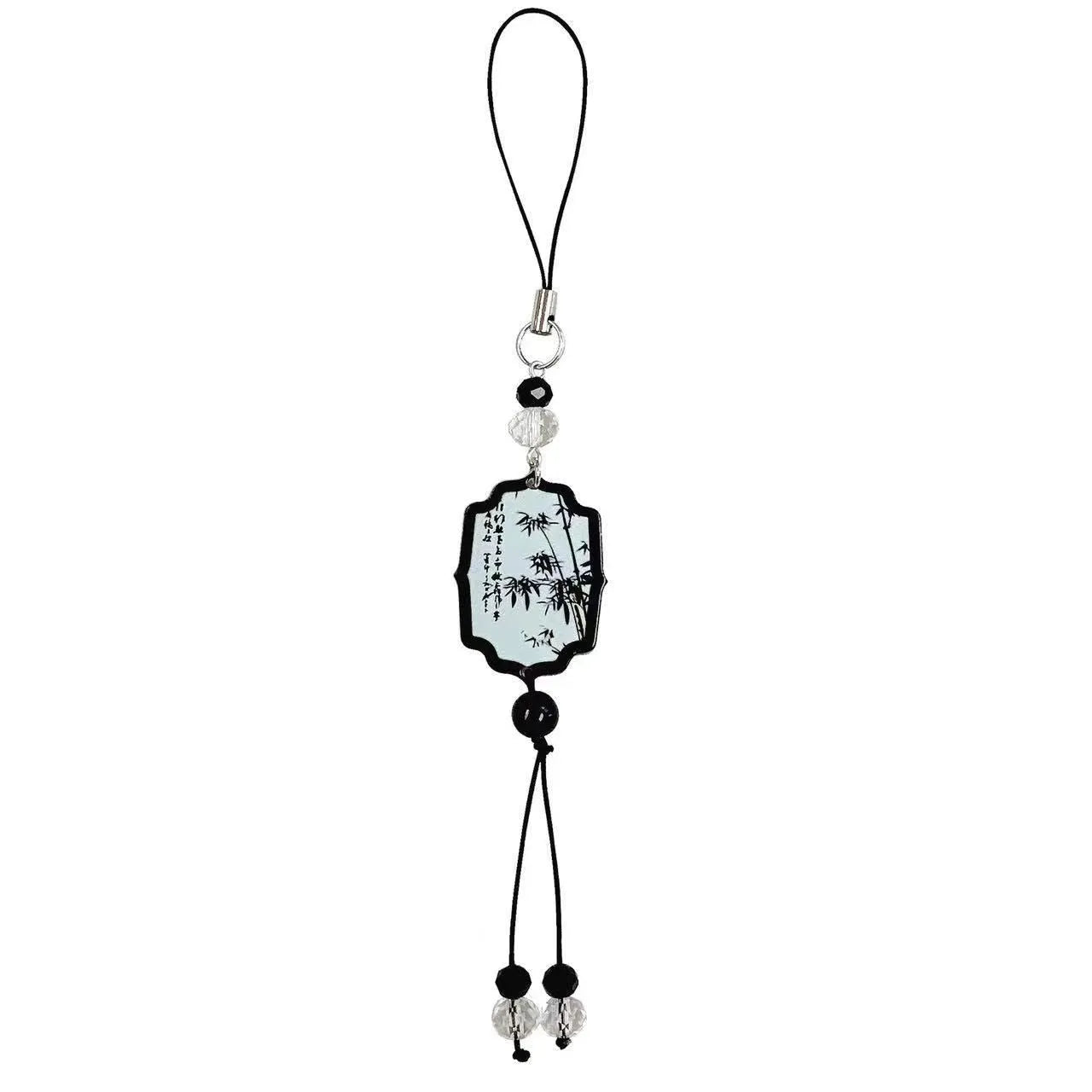Guofeng style bead pendant keychain with plant and flower patterns in baked varnish finish