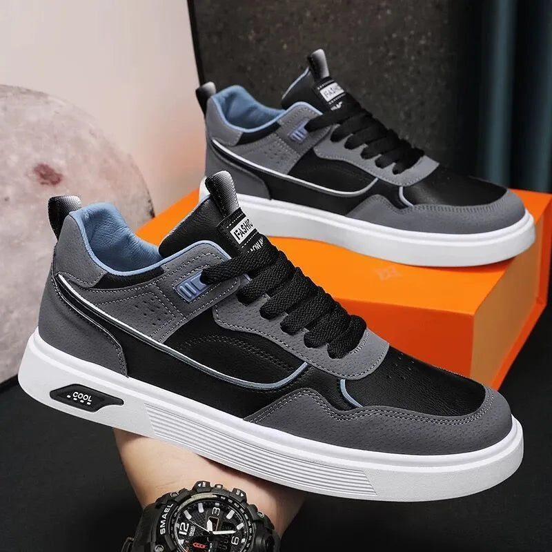 Men's Korean-style canvas board shoes in K701 Black colour with leather stitching detail
